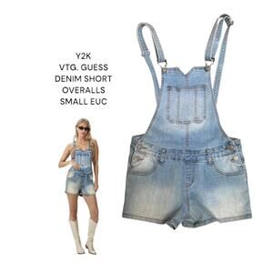 Y2K GUESS DENIM SHORT OVERALLS SMALL